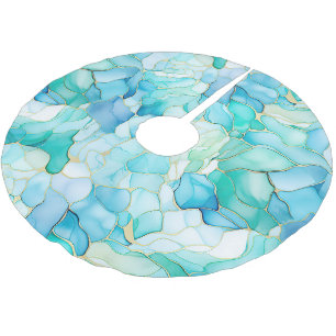 Mint Aqua Pearl Gold Marmor Polyester Weihnachtsbaumdecke