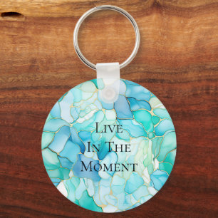 Mint Aqua Pearl Gold Marmor Schlüsselanhänger