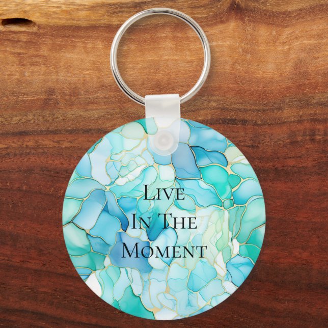 Mint Aqua Pearl Gold Marmor Schlüsselanhänger (Vorderseite)