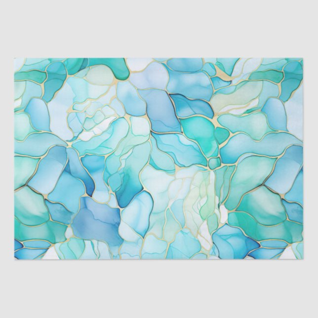 Mint Aqua Pearl Gold Marmor Seidenpapier (Vorderseite)