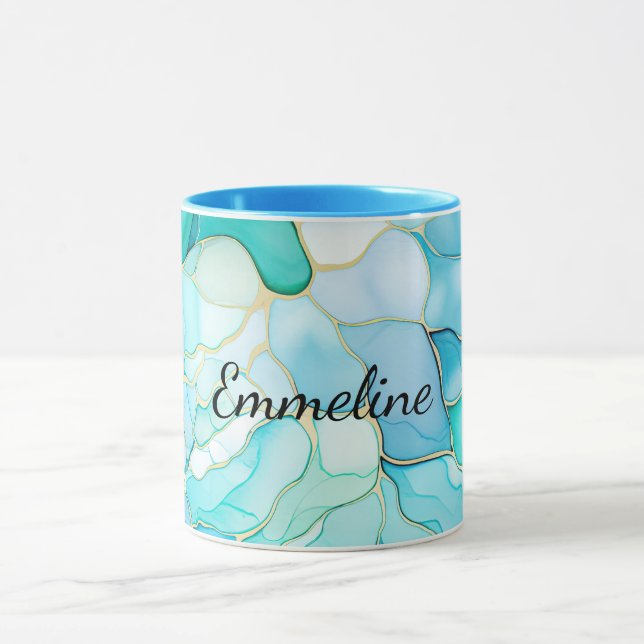 Mint Aqua Pearl Gold Marmor Tasse (Zentrum)
