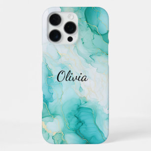 Mint-Aqua-Perl-Gold-Marmor iPhone 16 Pro Max Hülle