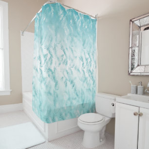 Mint Aqua White Tropical Blätter Duschvorhang
