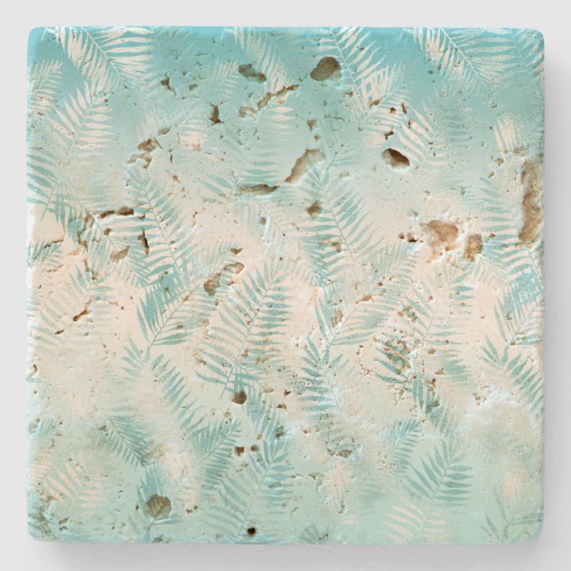 Mint Aqua White Tropical Blätter       Steinuntersetzer (Vorderseite)