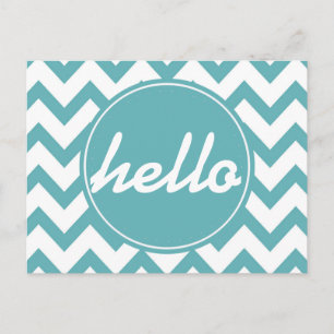 Mint Aqua White Zickzack Hello Postkarte