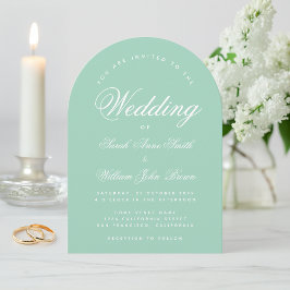 Mint Arch Simple Calligraphy Modern Green Wedding Einladung