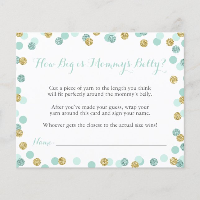 Mint Baby Shower Wie groß ist Mama's Bauchspiel (Vorderseite)