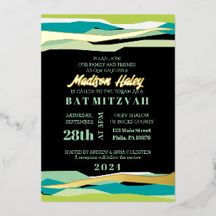 Mint Bar Mizwa-Einladung mit Goldfolie Folieneinladung