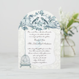 Mint Bird Cage Oak Vintage Vögel Scroll Hochzeit Einladung