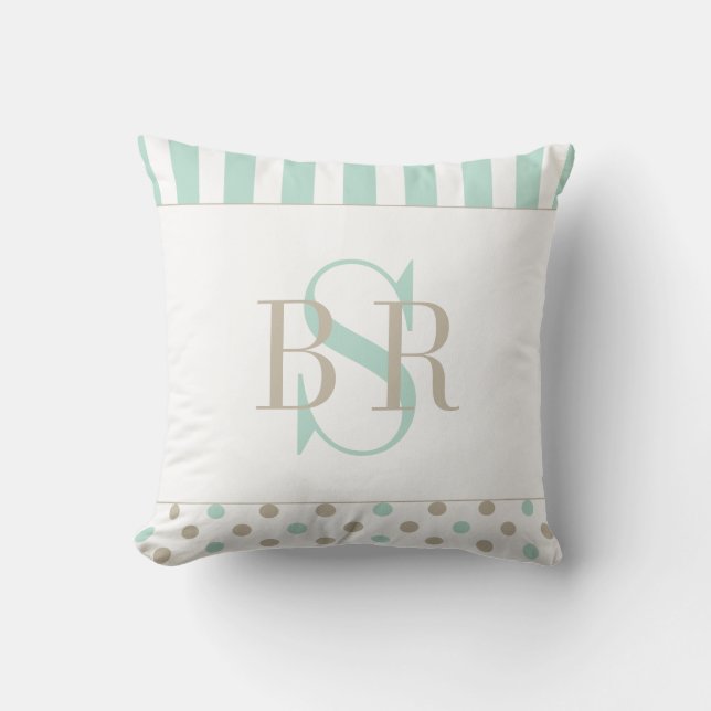 MINT BISQUE DOTS STREIFEN Mit Monogramm Kissen (Vorderseite)