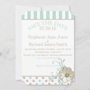 MINT BISQUE DOTS STRIPEN Save the Date Einladung