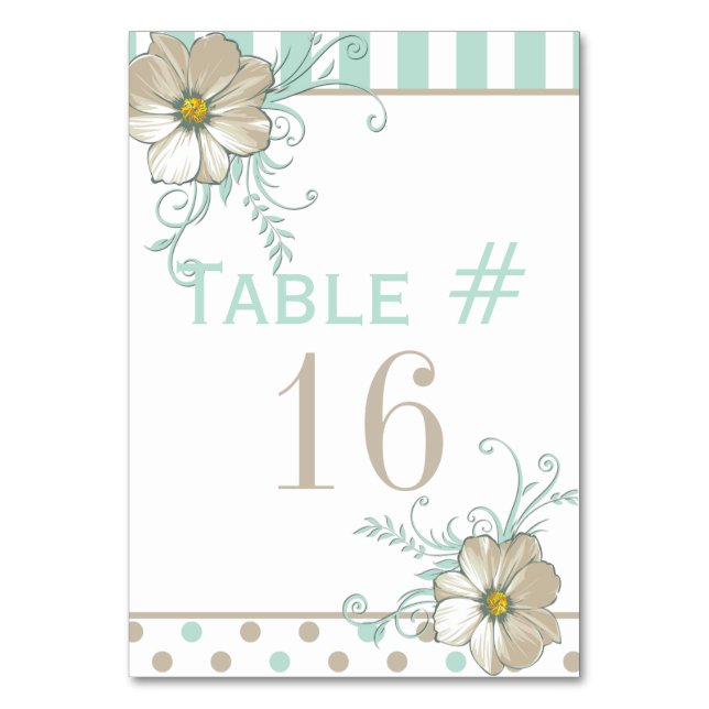 MINT BISQUE DOTS STRIPES Table Card Tischnummer (Vorderseite)