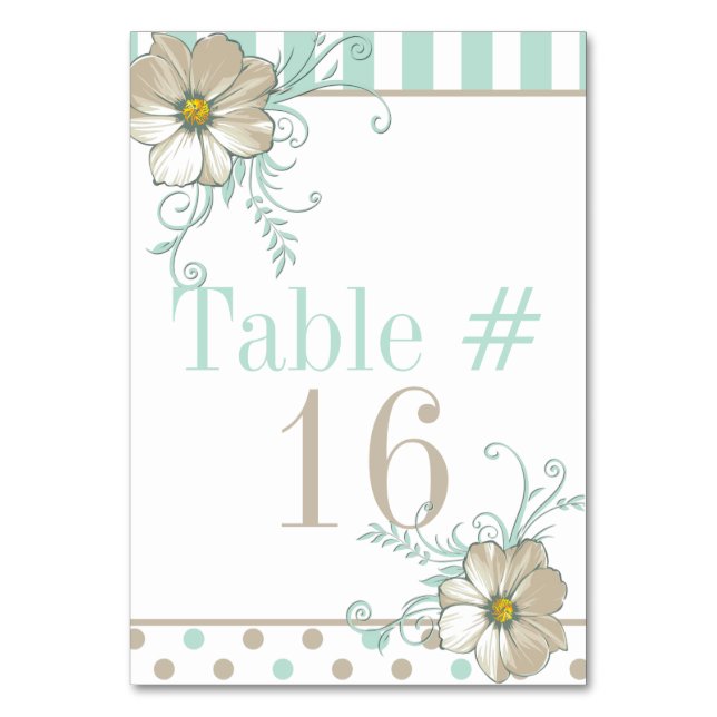 MINT BISQUE DOTS STRIPES Table Card Tischnummer (Vorderseite)