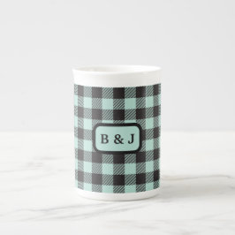 Mint & Black Buffalo Karierte Monogramm-Initialen Prozellantasse