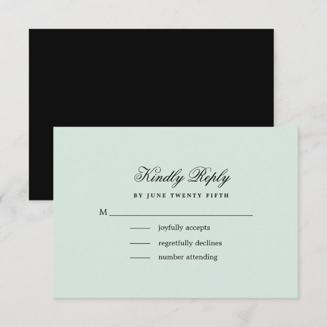 Mint | Black Elegant Minimalistisch Wedding RSVP C (Vorne/Hinten)