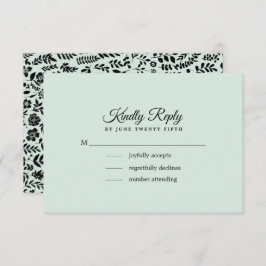 Mint | Black Floral Wedding RSVP Card