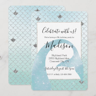 Mint Blau Ombre Silber Glitter Meerjungfrau Geburt Einladung