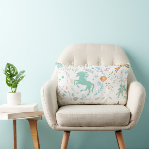 Mint Blaues Korallen-Trendy-Einhorn- und Blumendes Lendenkissen