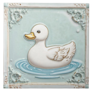 Mint Blue and White Niedlich Baby Duck Bad Fliese
