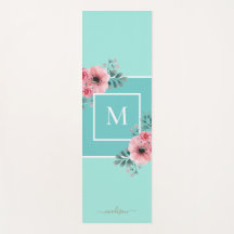 Mint Blue | Aquarellfarben Blume Monogramm Yoga Ma