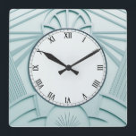 Mint Blue Art Deco Uhr - Stilvolle Abstrakte Linie<br><div class="desc">"art Deko clock",  "art nouveau clock",  "light pastel mint blue",  "geometrisch symmetrisch symmetrische linien der 1920er Jahre",  "stilvoll und stilvoll",  "smart luxe",  "retro Vintag luxuriöse antique",  "elegantes Linienmuster design",  "glamouröse glam quadratische Uhr",  "klassischer Glamour"</div>