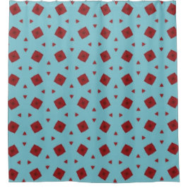 Mint Blue Geometric Red Accent Shower Curtain Duschvorhang