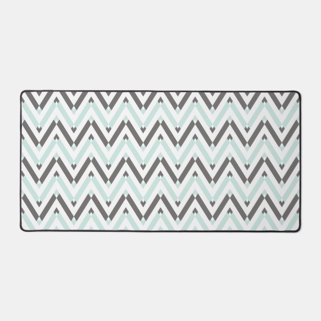 Mint Blue Grey White Geometric Zickzack Pattern Schreibtischunterlage (Vorderseite)