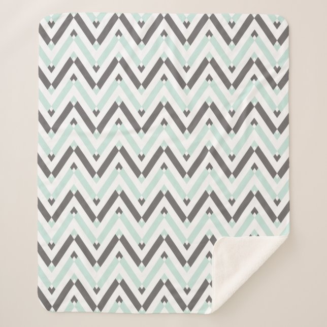 Mint Blue Grey White Geometric Zickzack Pattern Sherpadecke (Vorderseite)