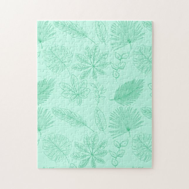 Mint Blue Leaves Pattern Puzzle (Vertikal)