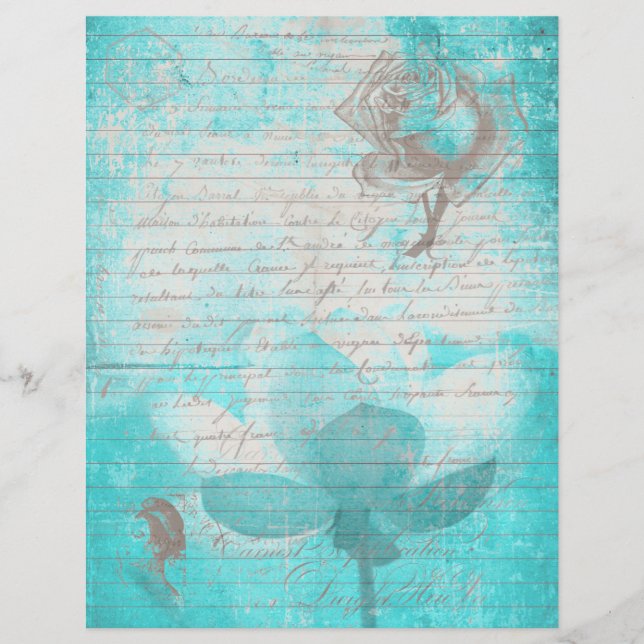 Mint blue old handwritting paper and flowers (Vorderseite)