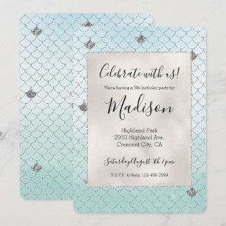 Mint Blue Ombre Silver Glitzer Glitz Mermaid Einladung