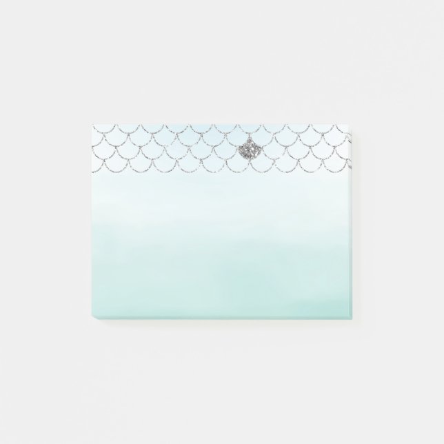 Mint Blue Ombre Silver Glitzer Mermaid Post-it Klebezettel (Vorderseite)