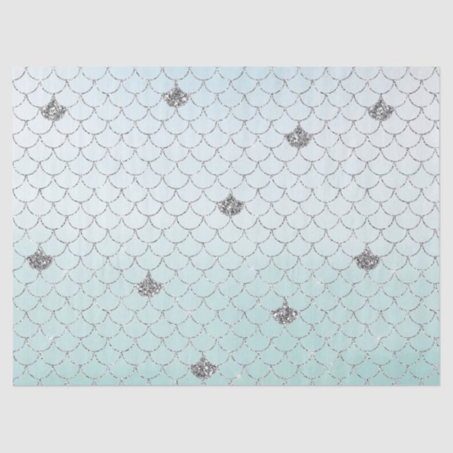Mint Blue Ombre Silver Glitzer Mermaid Sparkle Seidenpapier (Vorderseite)