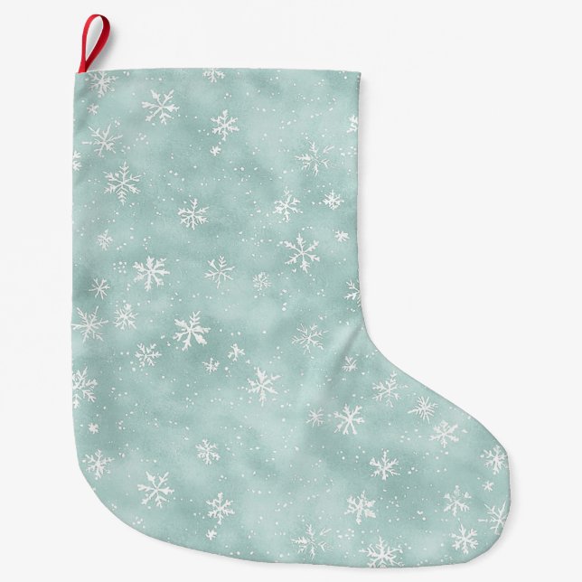 Mint Blue Snowflakes Christmas   Großer Weihnachtsstrumpf (Vorderseite)