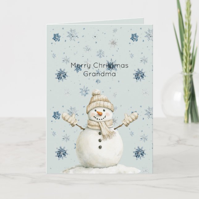 Mint Blue Snowflakes Snowman Christmas Karte (Vorderseite)