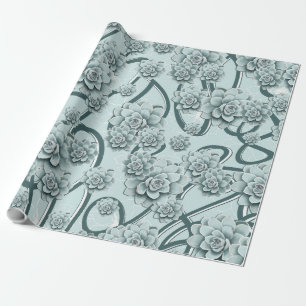 Mint Blue Succulents auf Pine Green Trellis wieder Geschenkpapier