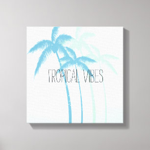 Mint Blue Tropical Palm Trees Ombre Leinwanddruck