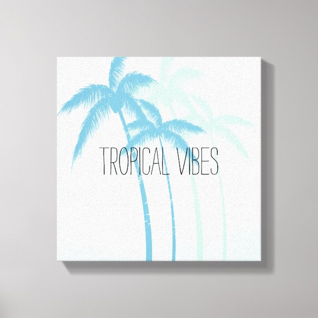 Mint Blue Tropical Palm Trees Ombre Leinwanddruck (Vorderseite)