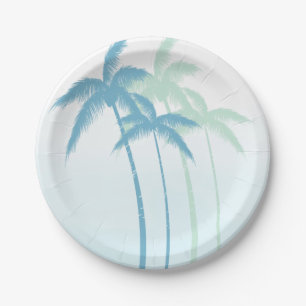 Mint Blue Tropical Palm Trees Ombre Pappteller