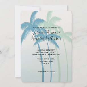 Mint Blue Tropical Palm Trees Ombre Wedding Einladung