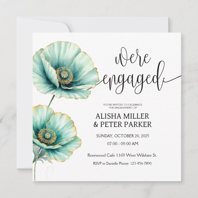 Mint Blue Watercolor Engagement Party Einladung (Vorderseite)