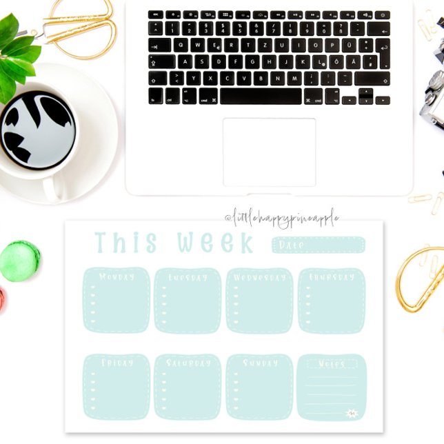 Mint Blue Weekly Planer Kalender Notizblock (Von Creator hochgeladen)
