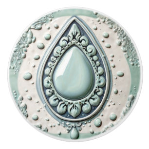 Mint Blue & White Water Drop Teardrop Badezimmer Keramikknauf