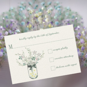 Mint Blush Mint Mason Jar Wildblume Hochzeit RSVP Karte