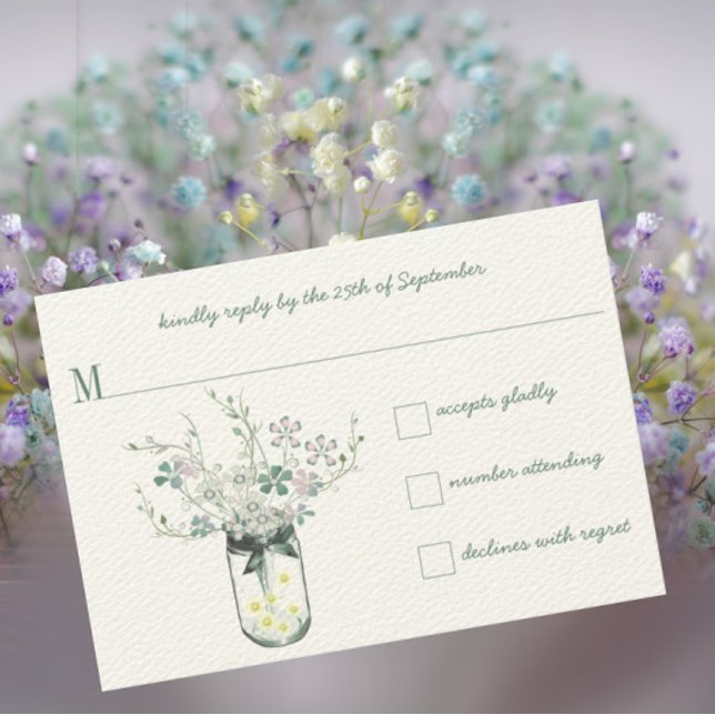Mint Blush Mint Mason Jar Wildblume Hochzeit RSVP Karte (Von Creator hochgeladen)