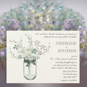 Mint Blush Pink Mason Jar Wild Blume Hochzeit Einladung