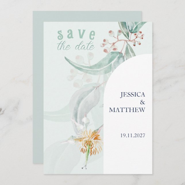 Mint Bohemisch Eukalyptus Aquarellbilder Save The Date (Vorne/Hinten)