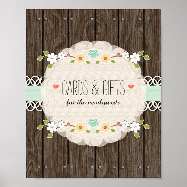 Mint Boho Rustic Polterabend Cards Schild (Vorne)