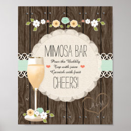 Mint Boho Rustic Wedding Brautparty Mimosa Bar Poster