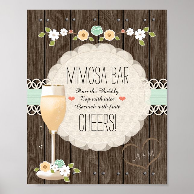Mint Boho Rustic Wedding Brautparty Mimosa Bar Poster (Vorne)